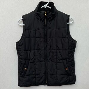 Chaps Black Puffer Vest With Corduroy Collar Full Zip Snap Pockets Size S Men's